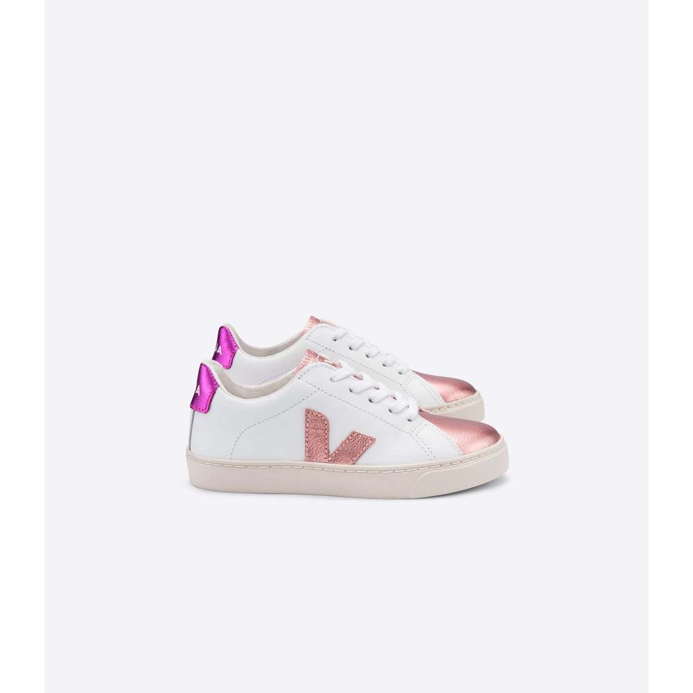 Veja ESPLAR LEATHER Kids\' Sneakers White/Pink/Purple | CA 809PJJ